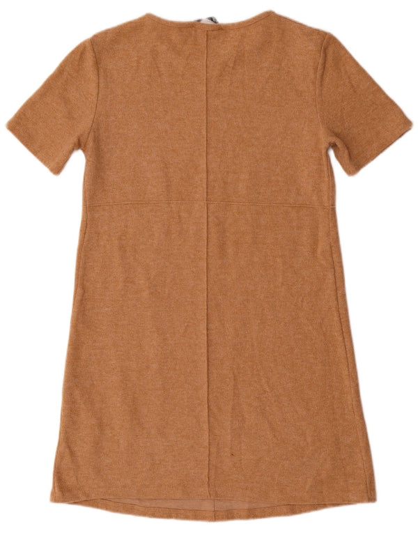 Rochie cu mâneci scurte pentru femei Zara UK 12 Bumbac mediu bej