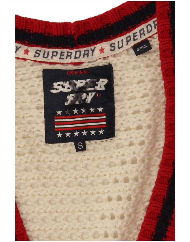Pulover cardigan supradimensionat Superdry pentru femei UK 10, mic, alb, bloc de culoare