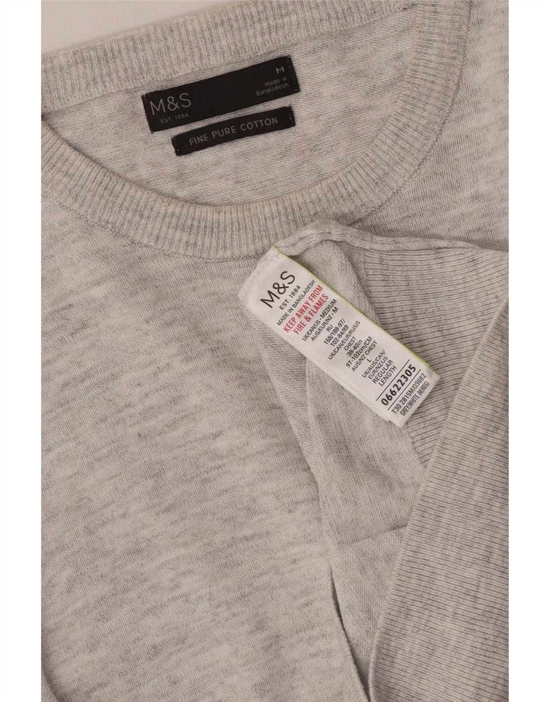 Pulover pentru bărbați Marks & Spencer cu gât roșu, bumbac cu pete, gri mediu
