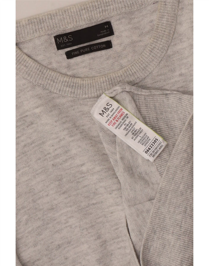 Pulover pentru bărbați Marks & Spencer cu gât roșu, bumbac cu pete, gri mediu