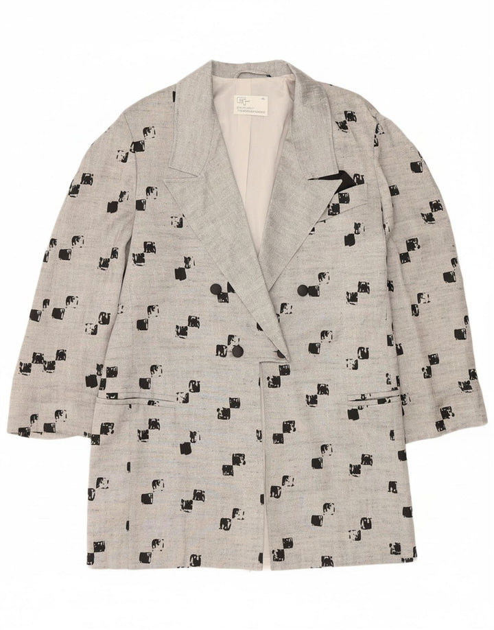 VINTAGE Womens Overcoat EU 42 Large Grey Geometric Polyester