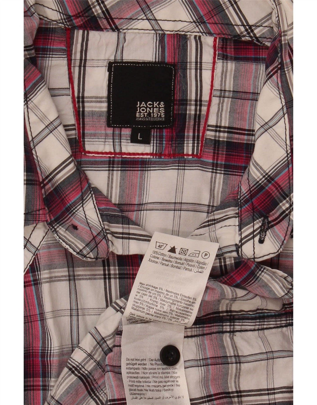 Cămașă cu grafică Jack & Jones pentru bărbați, bumbac cu carouri albe mari