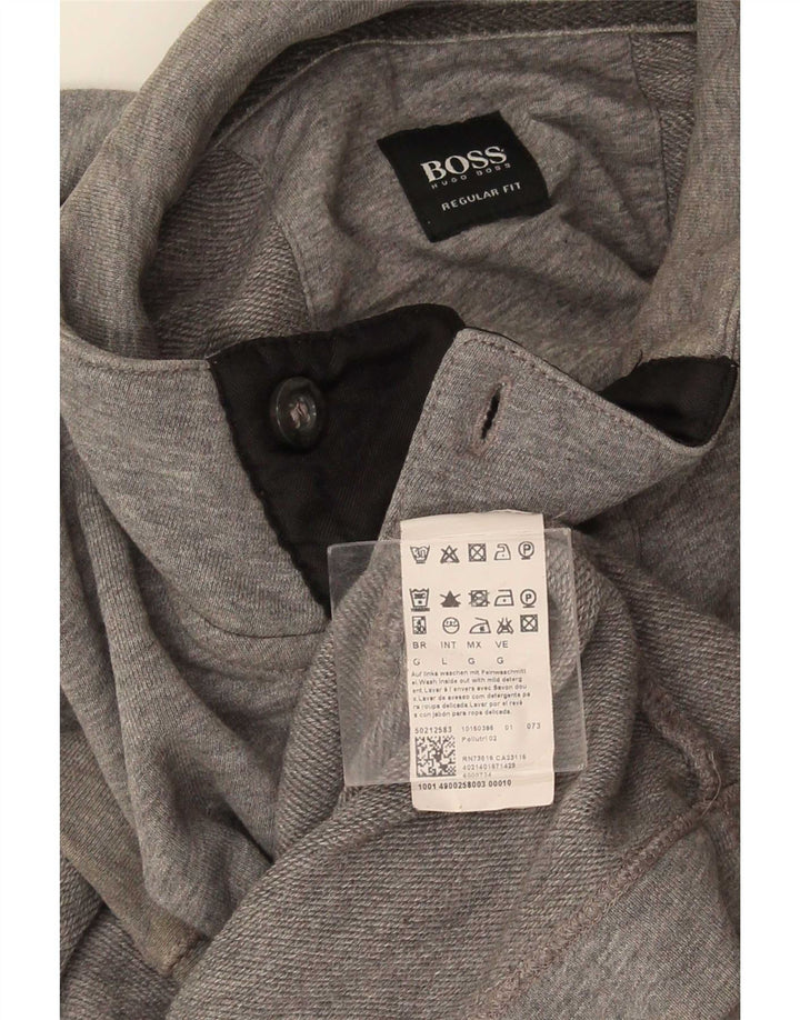 Hanorac pentru bărbați Hugo Boss, cu gât cu nasturi, pulover mare, gri, bumbac