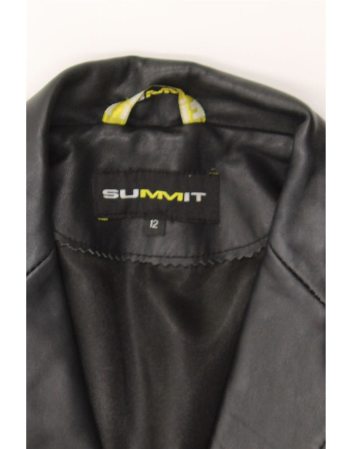 SUMMIT Womens 3 Button Leather Blazer Jacket UK 12 Medium Black Leather Vintage Summit and Second-Hand Summit from Messina Hembry 