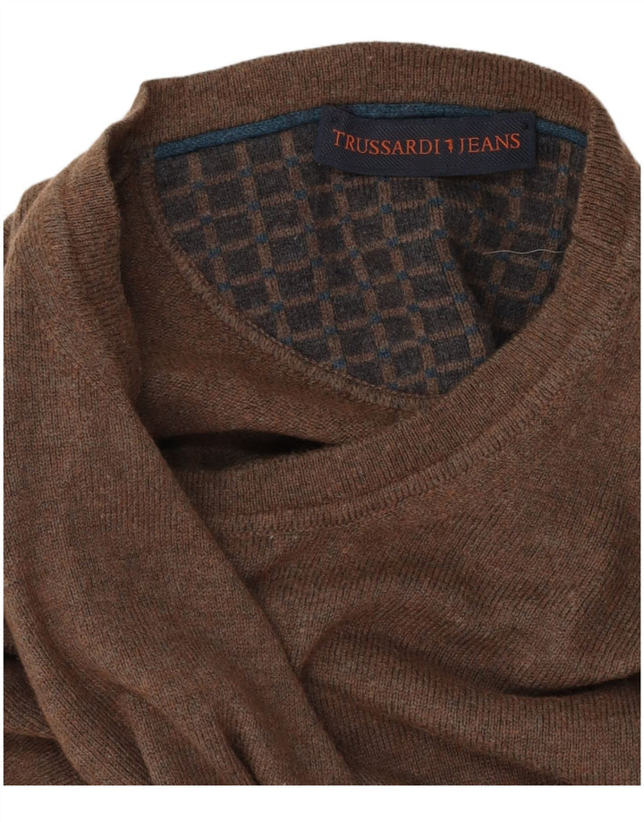 Pulover Trussardi Jeans pentru bărbați, cu gât crew, maro mediu