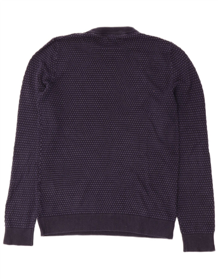 Pulover Jack & Jones pentru bărbați cu gât roșu, bumbac mediu albastru bleumarin