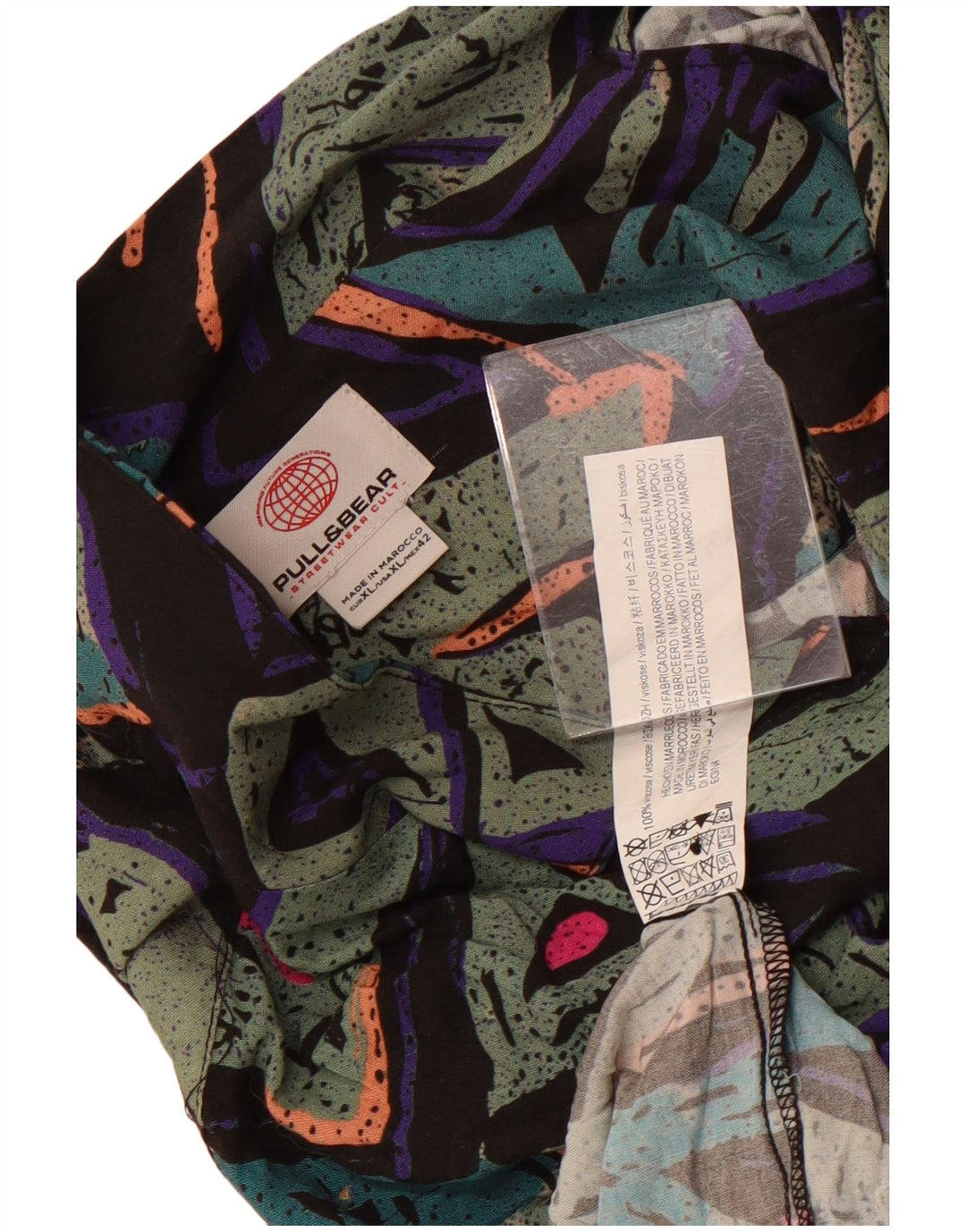 Cămașă cu mânecă scurtă pentru bărbați Pull & Bear XL, viscoză geometrică multicoloră