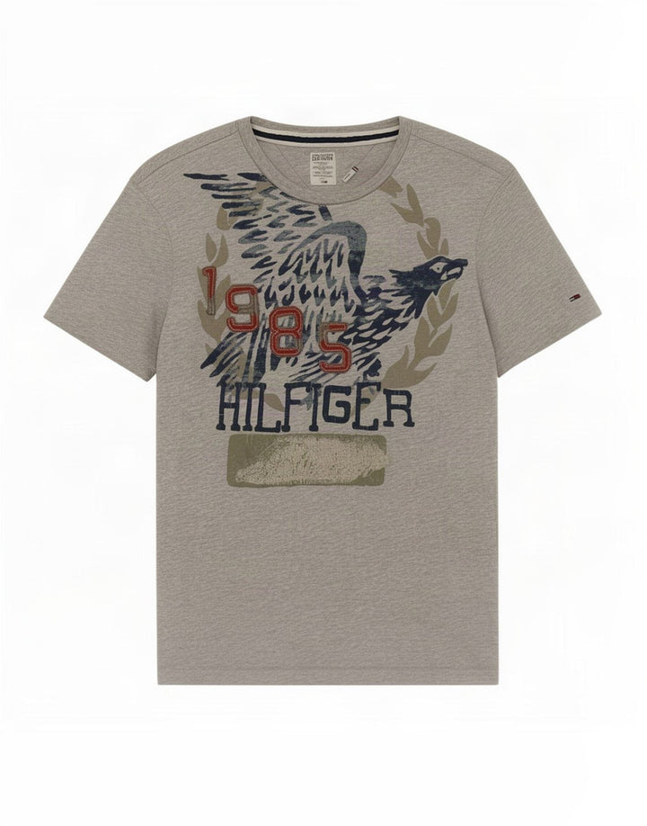 Tricou cu grafic Tommy Hilfiger pentru bărbați Top din bumbac cu pete gri mediu