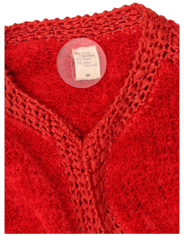 Pulover Cardigan Vintage pentru femei UK 14 Medium Red Acrilic