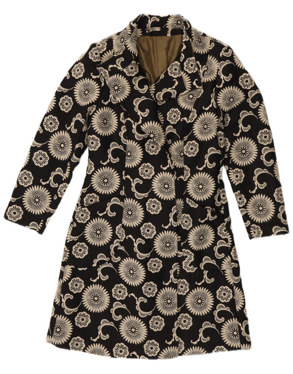 Pardesiu vintage pentru femei UK 12 Medium Black Floral
