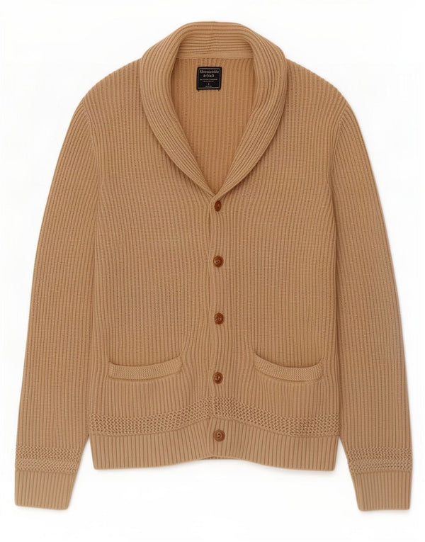Pulover cardigan pentru bărbați Abercrombie & Fitch, bumbac mic, bej