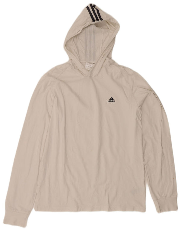 Adidas bărbați cu glugă top cu mânecă lungă mare, alb, bumbac