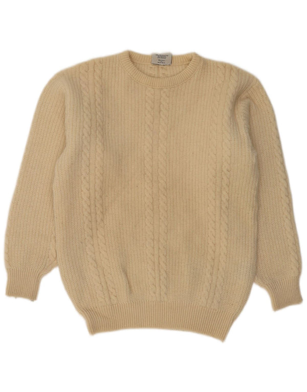 VINTAGE Mens Crew Neck Jumper Sweater Large Beige New Wool