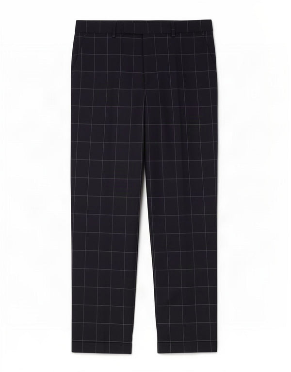 Marks & Spencer Mens Straight Suit Trousers W32 L29 Navy Blue Check