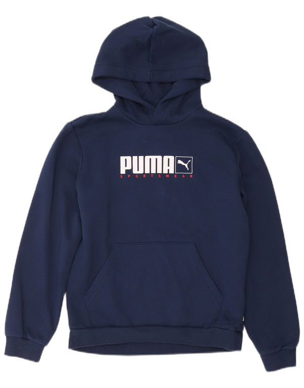 Puma Boys Graphic Hoodie Jumper 13-14 Years Navy Blue Cotton