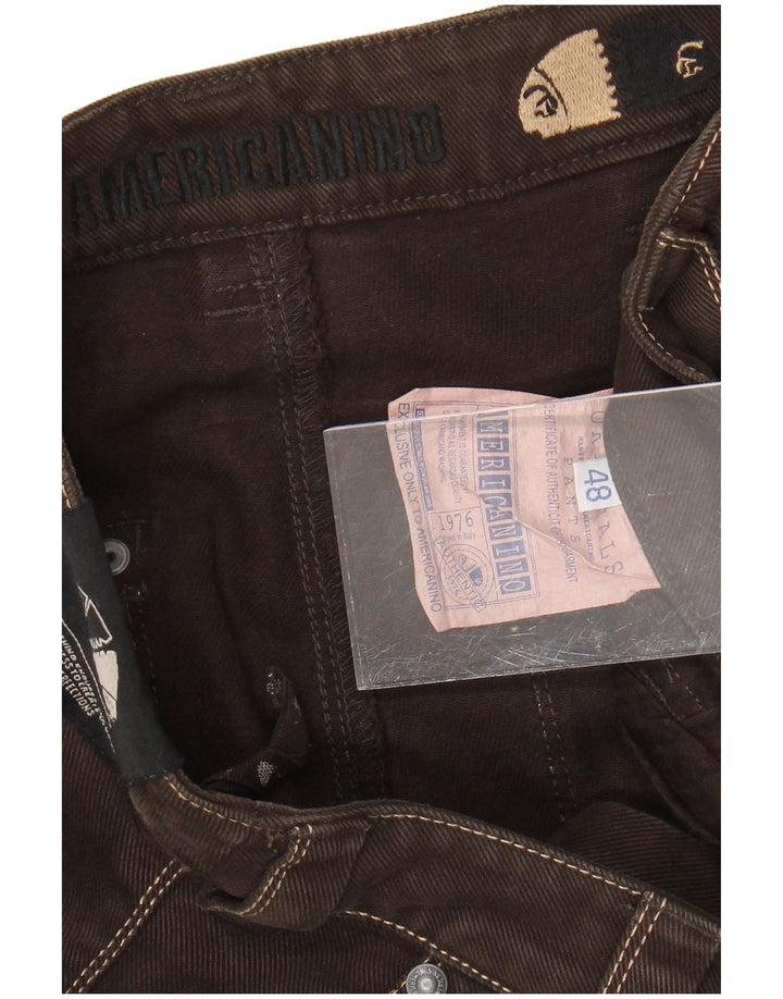 AMERICANINO Pantaloni chino subțiri pentru bărbați IT 48 Medium L30 L34 Maro Bumbac