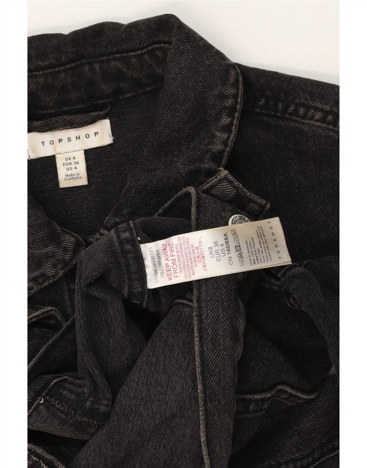Topshop Jachetă de denim crop pentru femei UK 8 Small Black Bumbac