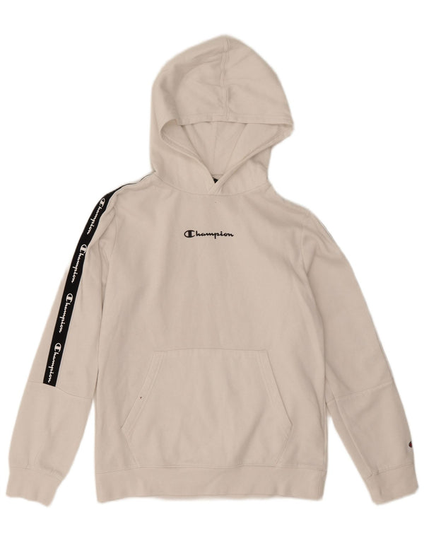 Pulover cu glugă cu grafic Champion pentru băieți 13-14 ani XL Bumbac color bloc alb