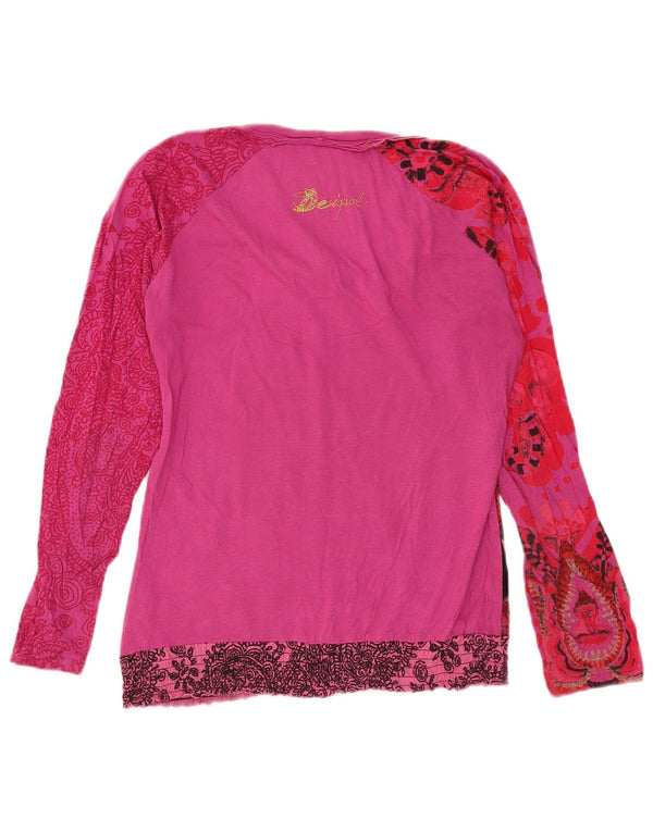 Top grafic pentru femei Desigual cu mânecă lungă UK 14 Medium Pink Floral Bumbac