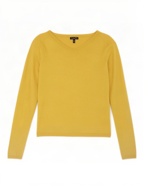 Pulover cu decolteu în V Massimo Dutti pentru femei UK 14, mătase mare, galbenă