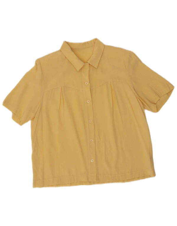 Bluză cămașă cu mânecă scurtă pentru femei vintage UK 14, mătase mare, galbenă