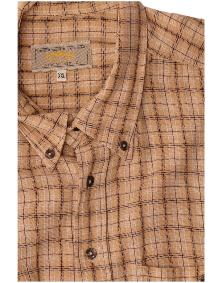 Cămașă de flanel pentru bărbați Camel 2XL, bej, bumbac cu carouri