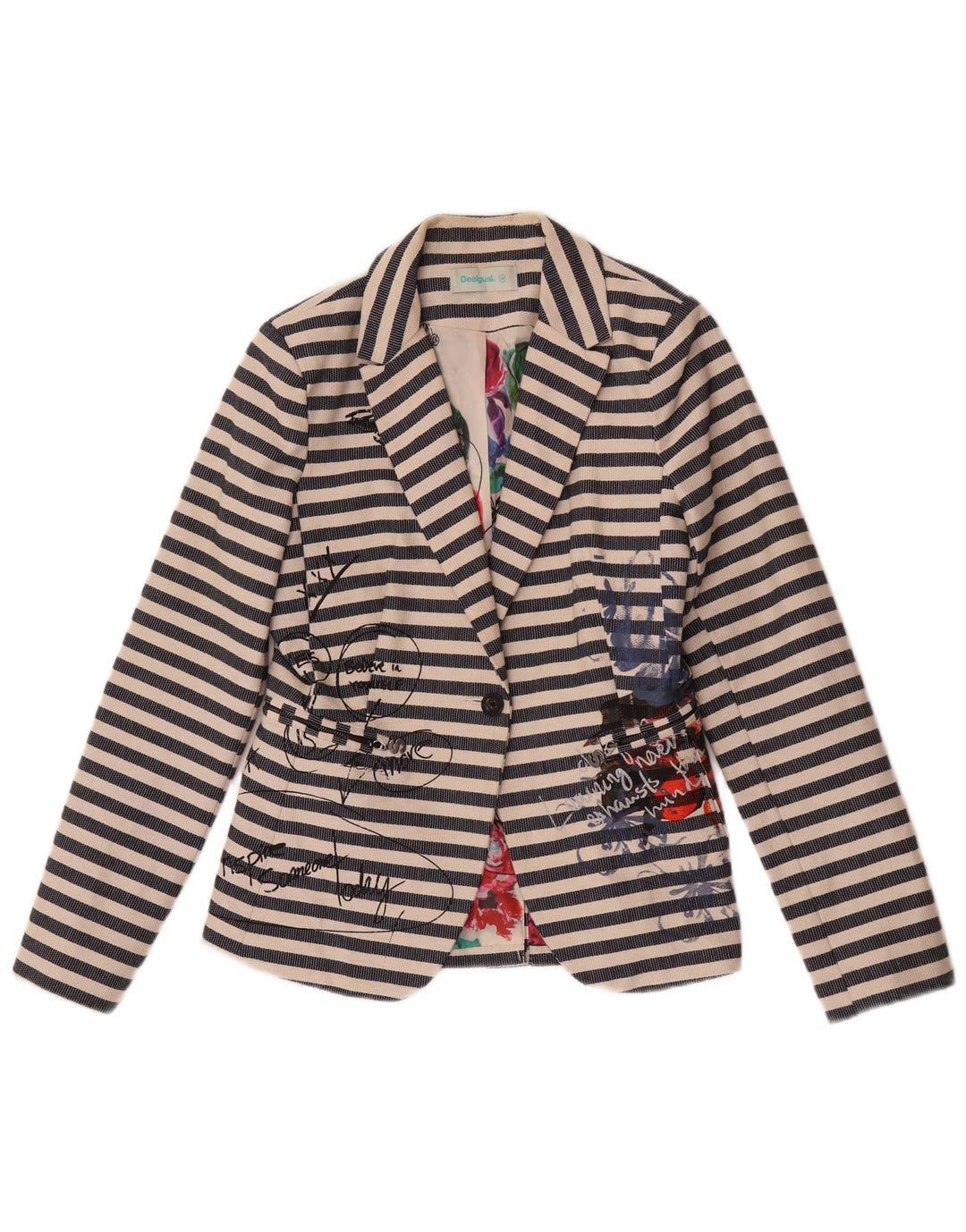 Jachetă Blazer Desigual pentru femei cu grafică EU 38 Medium Bleumarin cu dungi