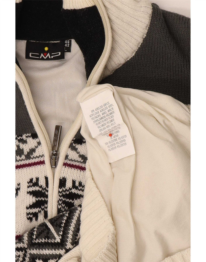 Pulover CMP pentru bărbați, cu fermoar, cu gât, mare, alb, acrilic Fair Isle