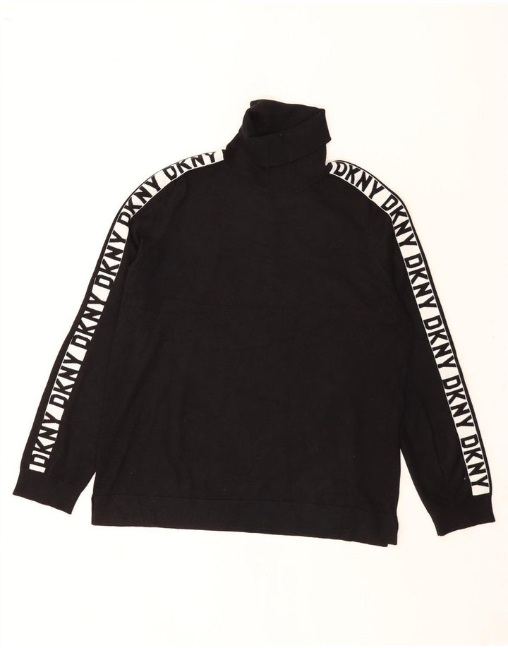 Pulover Dkny pentru bărbați cu grafică cu gât rulat, mare, negru, viscoză, bloc de culoare