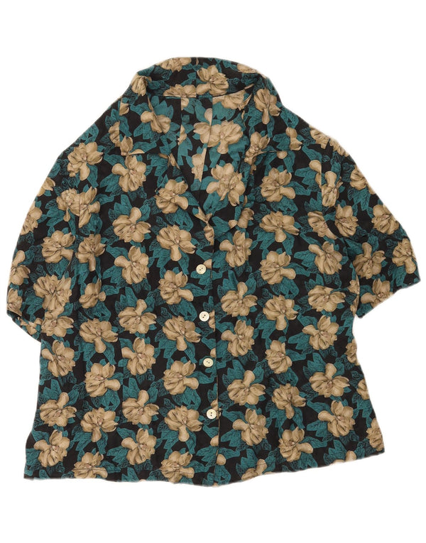 Cămașă vintage cu mânecă scurtă pentru femei UK 16 mare, multicoloră, florală