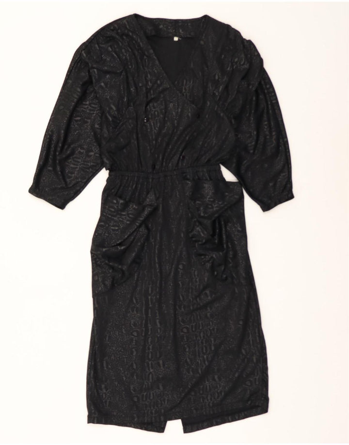 VINTAGE Womens Abstract Pattern 3/4 Sleeve Basic Dress UK 8 Small Black Vintage Vintage and Second-Hand Vintage from Messina Hembry 
