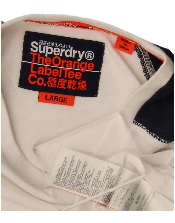 Top pentru bărbați Superdry cu mânecă lungă, mare, alb, din bumbac color bloc