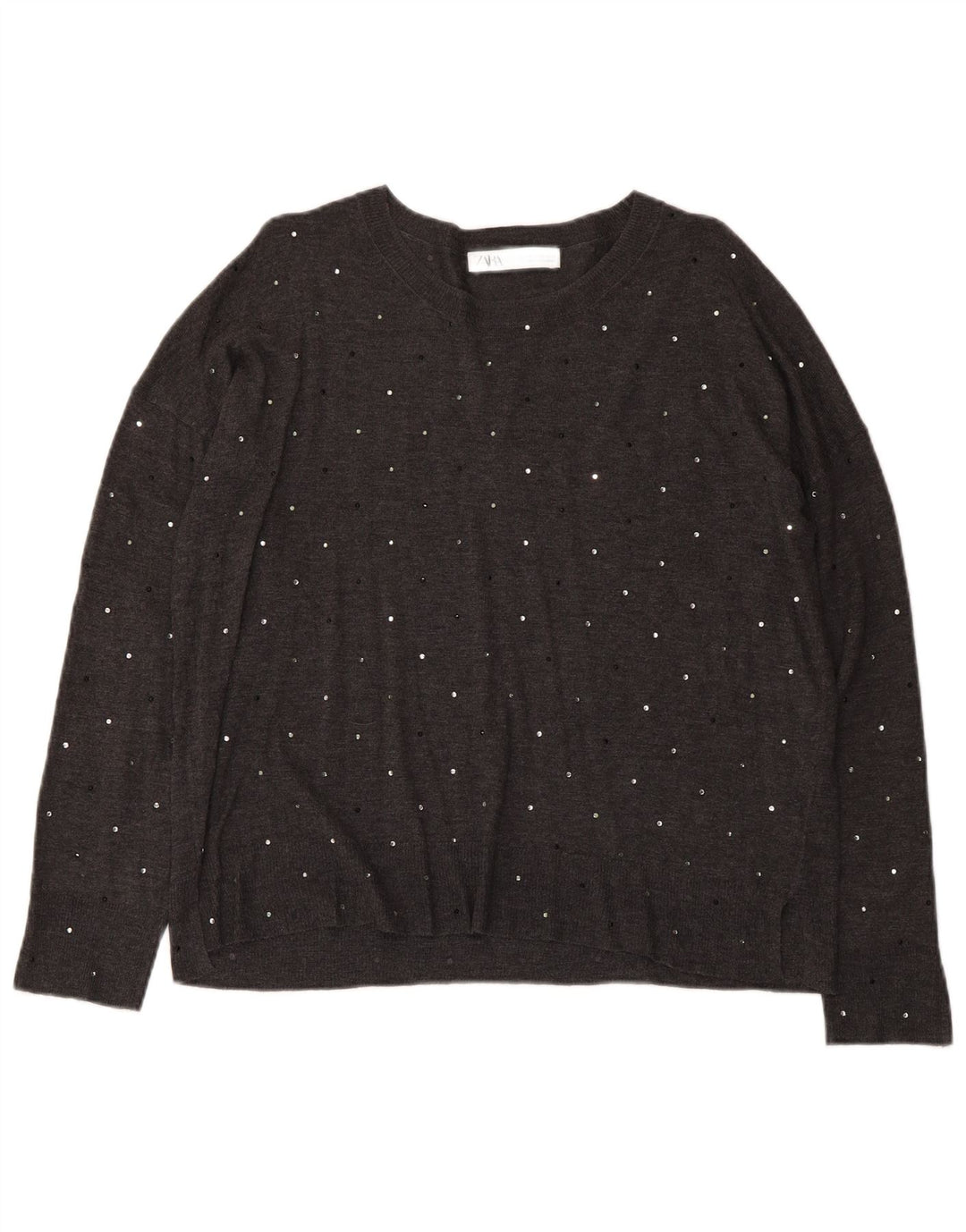 Pulover pentru femeie cu gât de barcă Zara UK 14, gri mediu