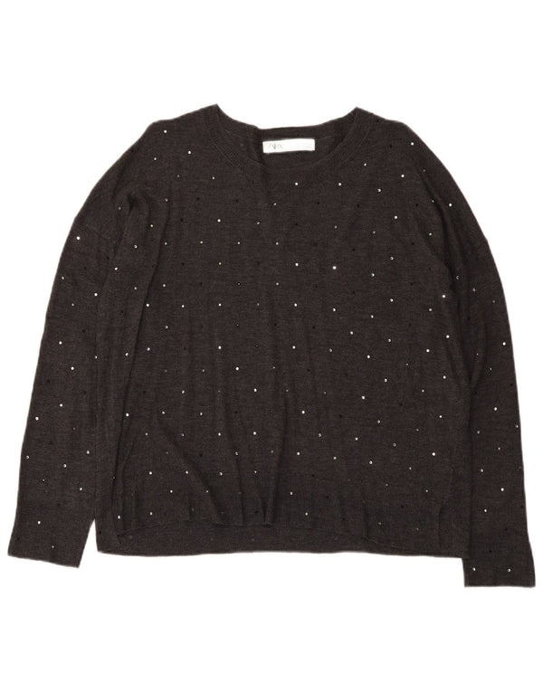 Pulover pentru femeie cu gât de barcă Zara UK 14, gri mediu