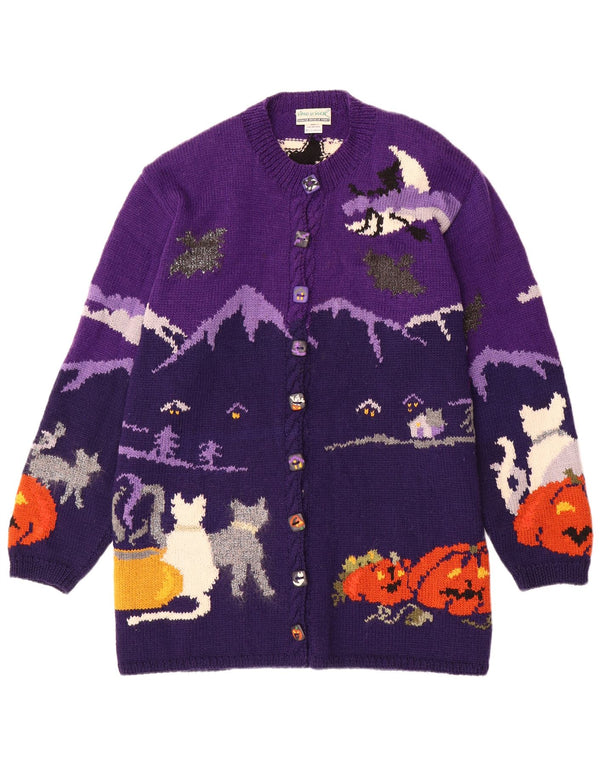 Pulover cardigan grafic pentru femei VINTAGE UK 20 2XL Lână color bloc mov