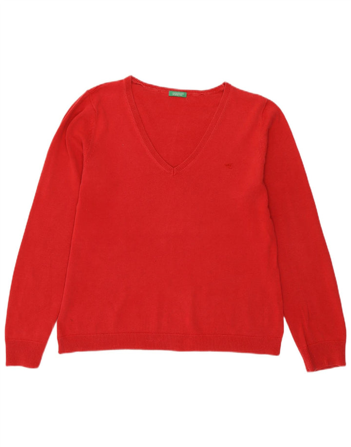 Pulover pentru femei Benetton cu decolteu în V UK 12 Medium Red