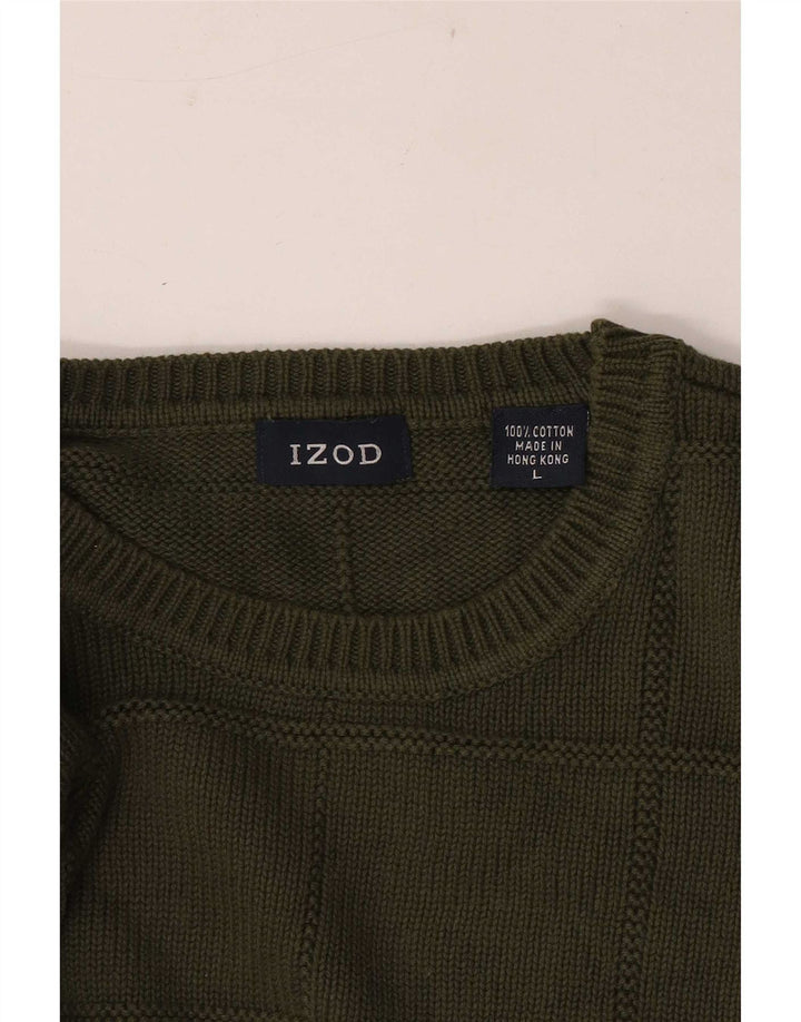 Pulover Izod pentru bărbați cu gât roșu, bumbac cu carouri mari, kaki