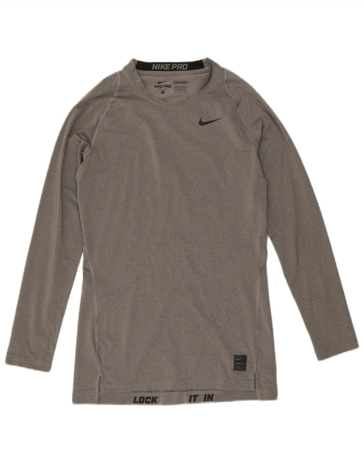 Tricou pentru bărbați Nike Dri Fit Top cu mânecă lungă, gri mediu, poliester color bloc