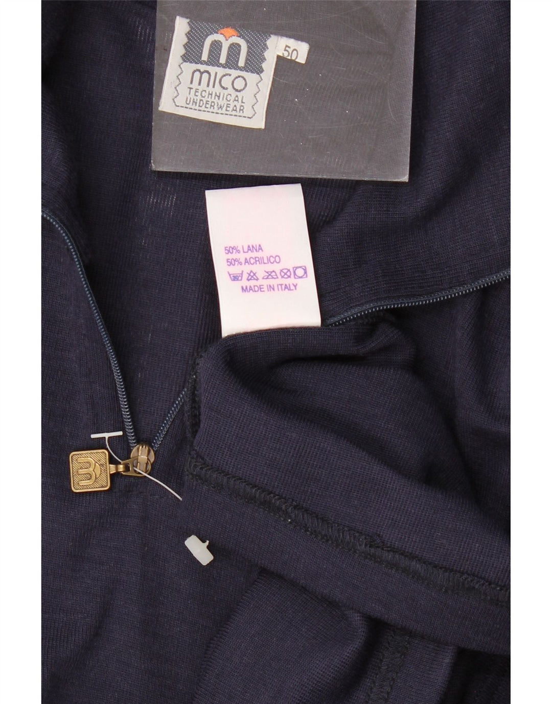 Pulover vintage pentru bărbați, cu fermoar, cu gât, IT 50, lână medie, albastru bleumarin