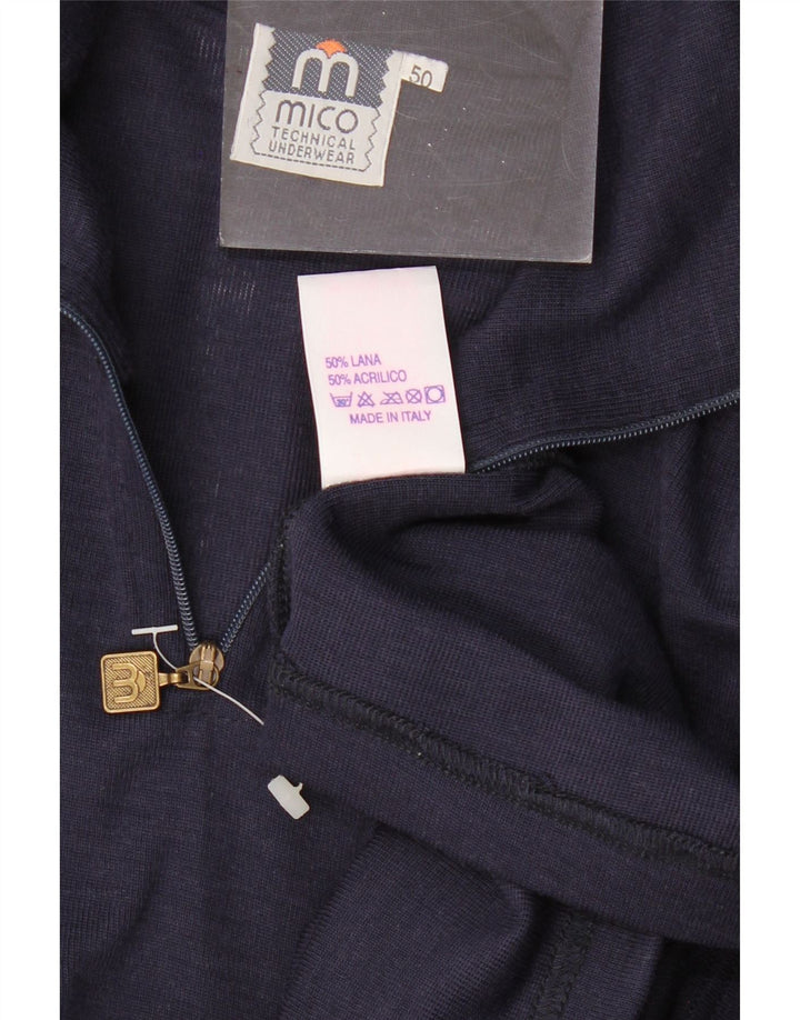 Pulover vintage pentru bărbați, cu fermoar, cu gât, IT 50, lână medie, albastru bleumarin