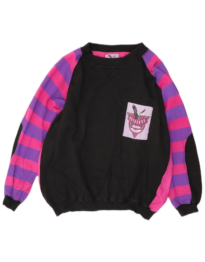 VINTAGE Pulover supradimensionat pentru femei UK 14 Medium Black Colorblock