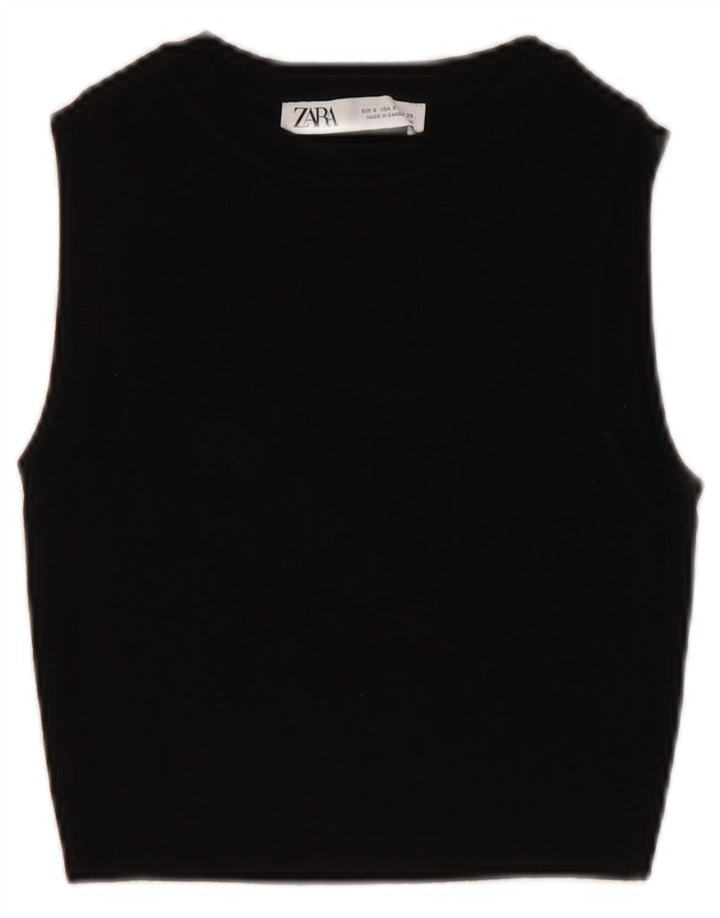 ZARA Crop Vest Tank Top pentru femei UK 8 Small Black Viscose