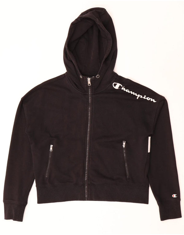 Champion Womens Graphic Zip Hoodie Sweater UK 10 Small Black Colourblock