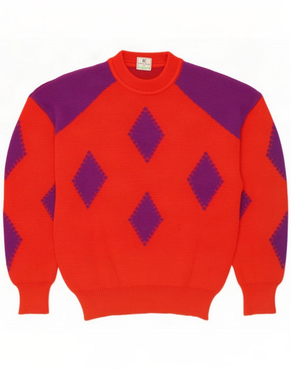 Enrico Coveri Pulover pentru bărbați cu gât roșu IT 50 Medium Red Argyle/Diamond