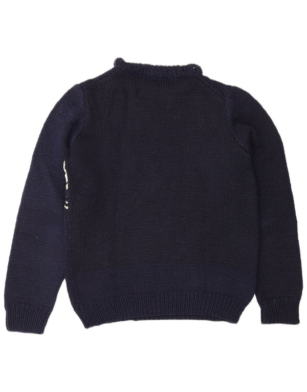 Pulover VINTAGE pentru femei cu decolteu rotund Marea Britanie 16 Fair Isle, albastru marine mare