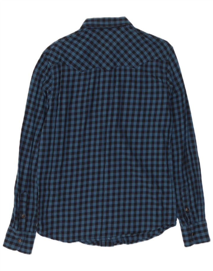 Cămașă subțire de flanel WRANGLER pentru bărbați, bumbac vichy albastru mediu