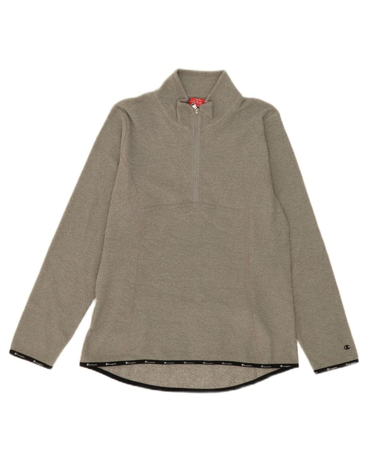 CHAMPION Womens Zip Neck Sweatshirt Jumper UK 16 Large Grey Polyester