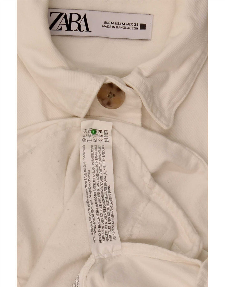 Jachetă de blugi supradimensionată pentru femei Zara UK 14, bumbac alb mediu