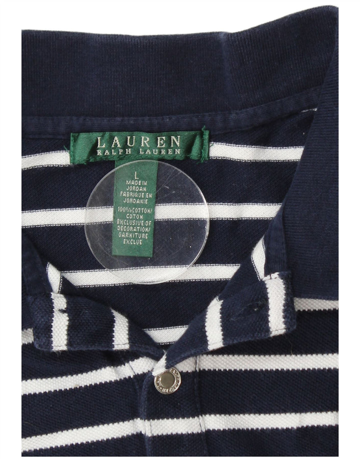 Tricou polo RALPH LAUREN pentru femei UK 16 mare bumbac cu dungi bleumarin