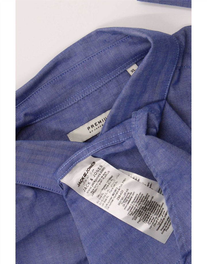 Cămașă pentru bărbați Jack & Jones XL Blue Herringbone Bumbac
